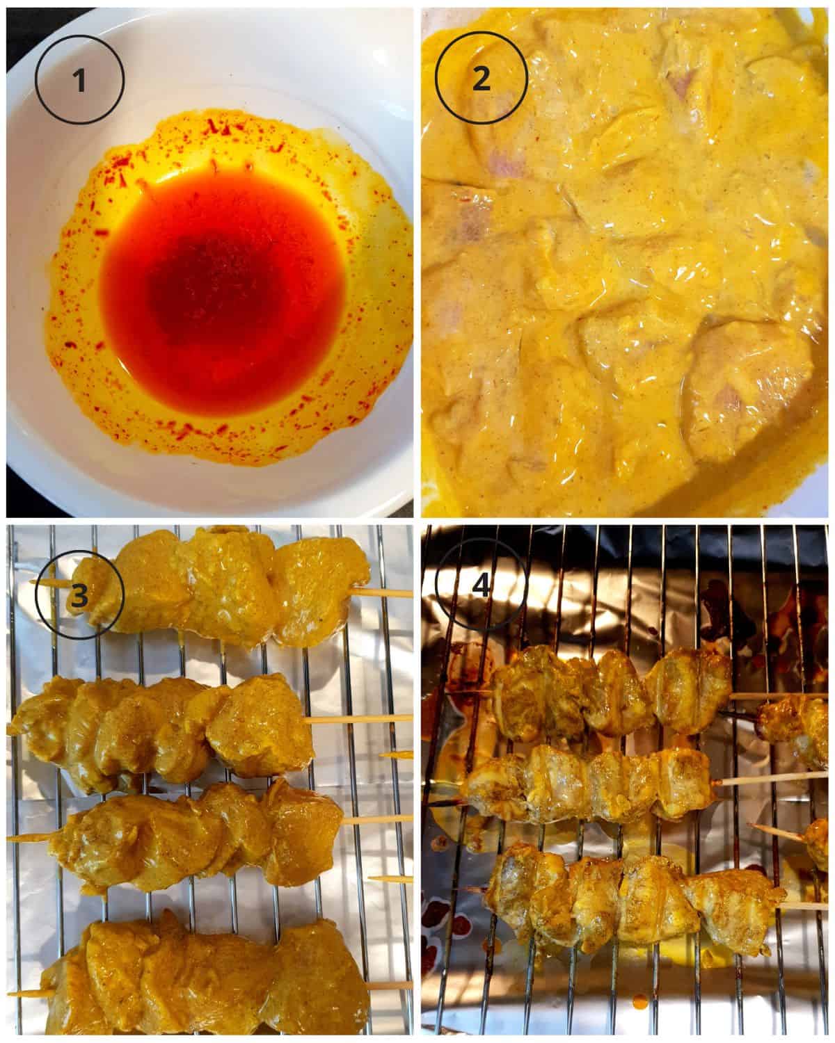 Step by step collage of making jujeh kebab.