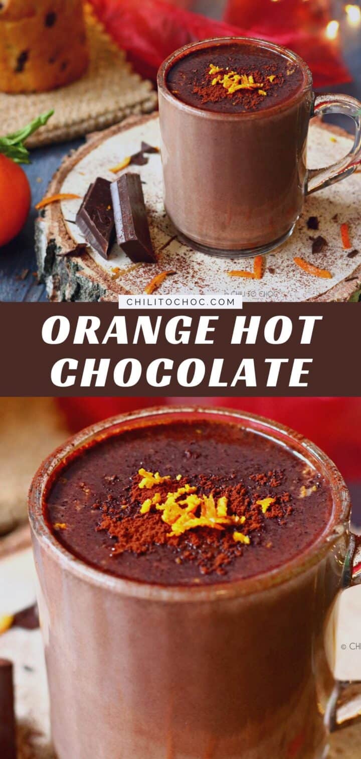 Pinterest graphic for orange hot chocolate.