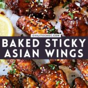 Pinterest collage for baked sticky Asian chicken wings.