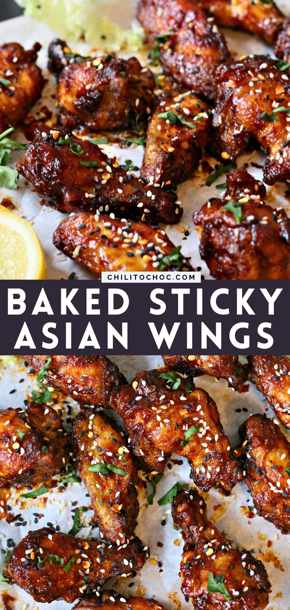 Pinterest collage for Baked Sticky Asian Chicken Wings.