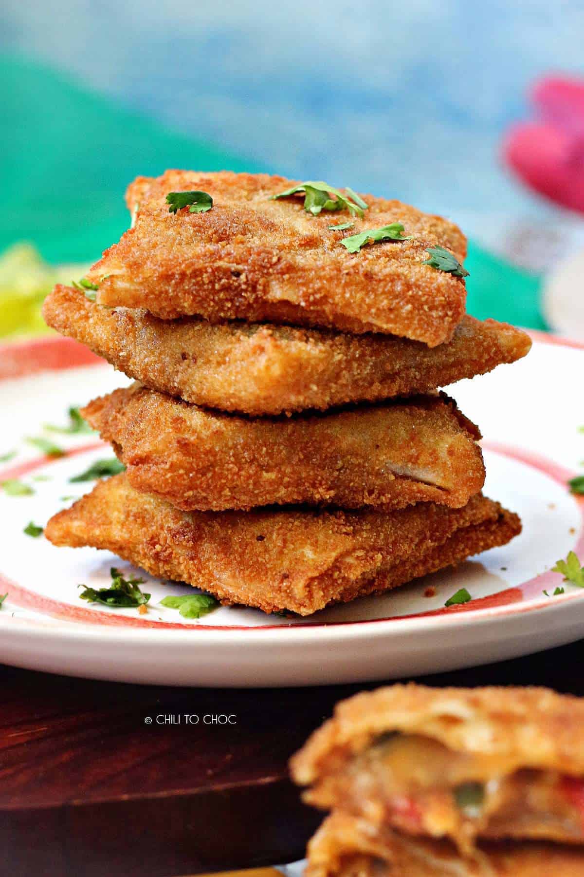 Stack of box patties on a plate.