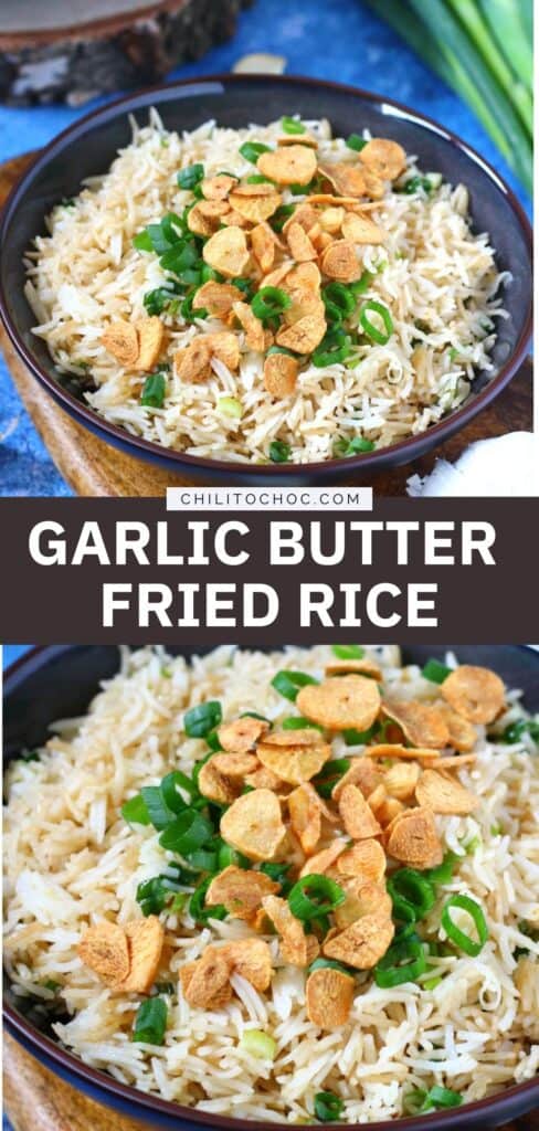 Pinterest graphic of Garlic Butter Fried Rice