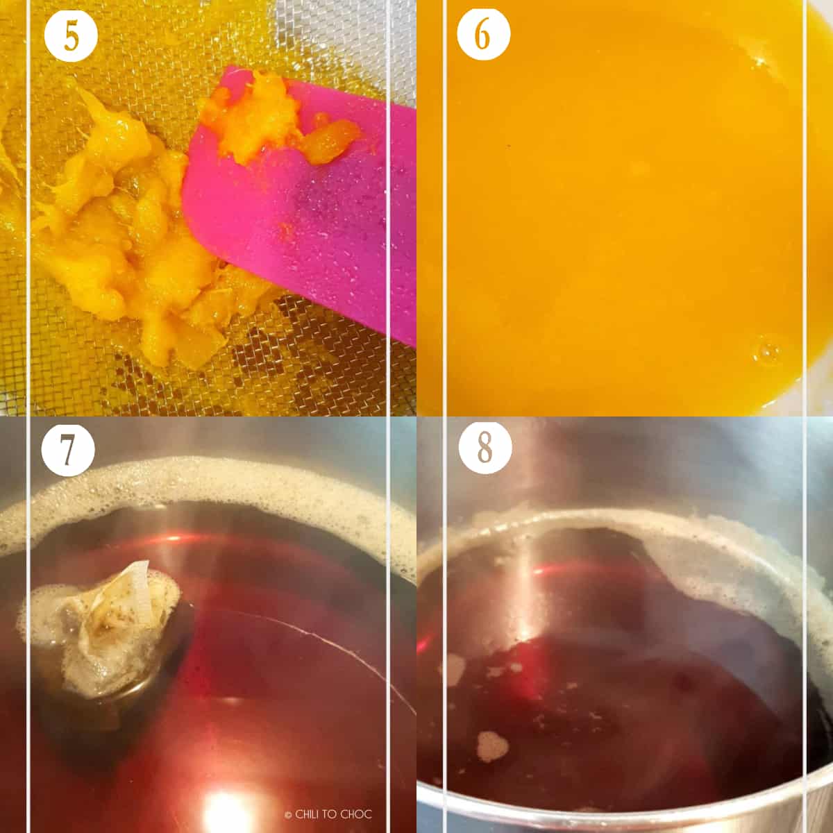 step by step instructions of getting mango syrup and brewing black tea