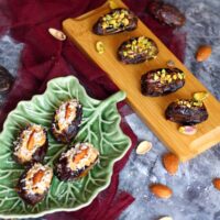 2 kinds of stuffed dates using peanut butter, nutella, pistachio and almond