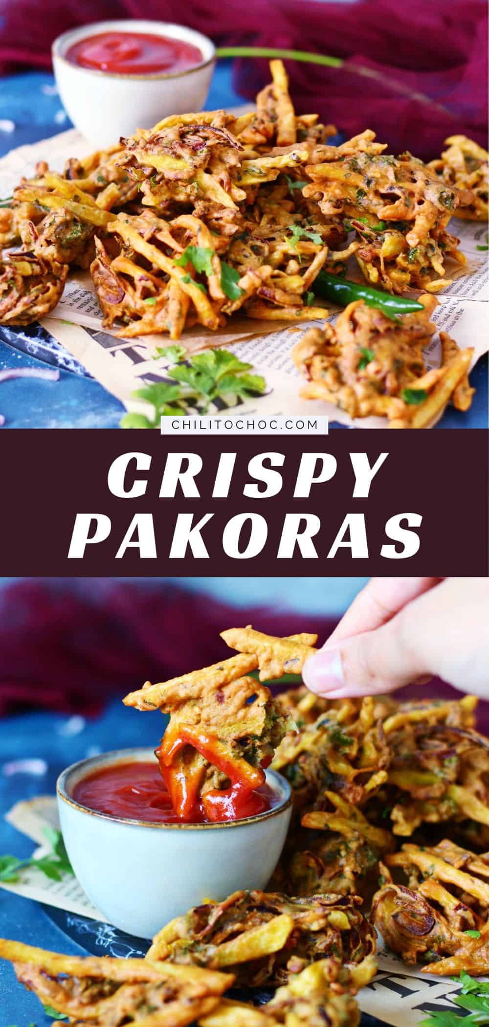 Pinterest collage for Crispy Vegetable Pakoras.