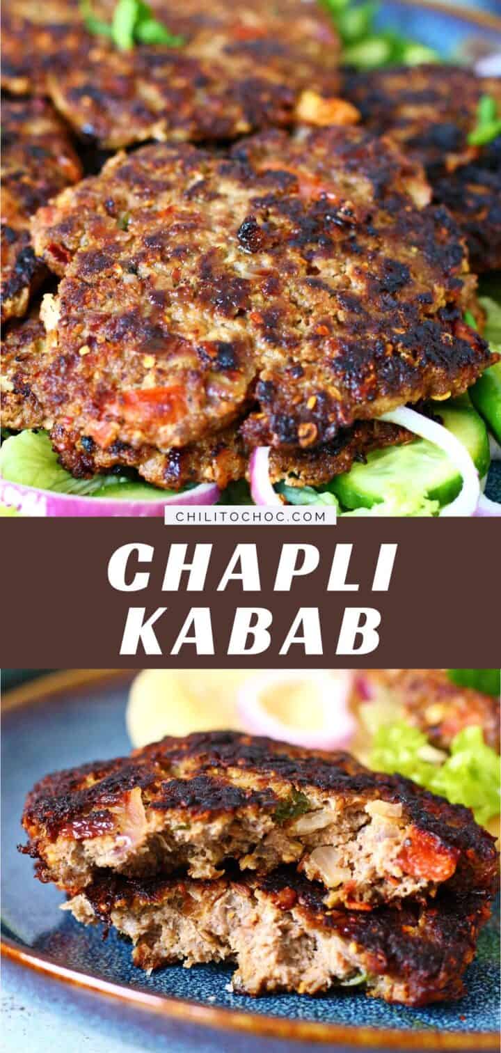 Pinterest collage for chapli kabab.