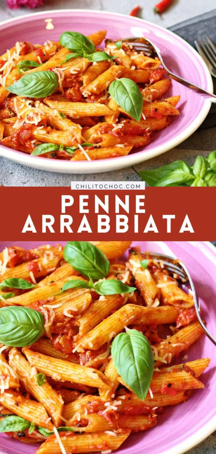 Pinterest graphic for Pasta Arrabbiata.