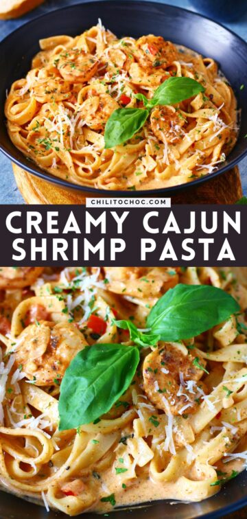 Pinterest graphic for Creamy Cajun Shrimp Pasta.