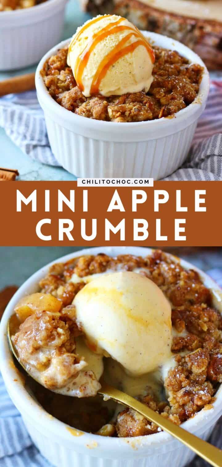 Pinterest graphic for mini apple crumble.