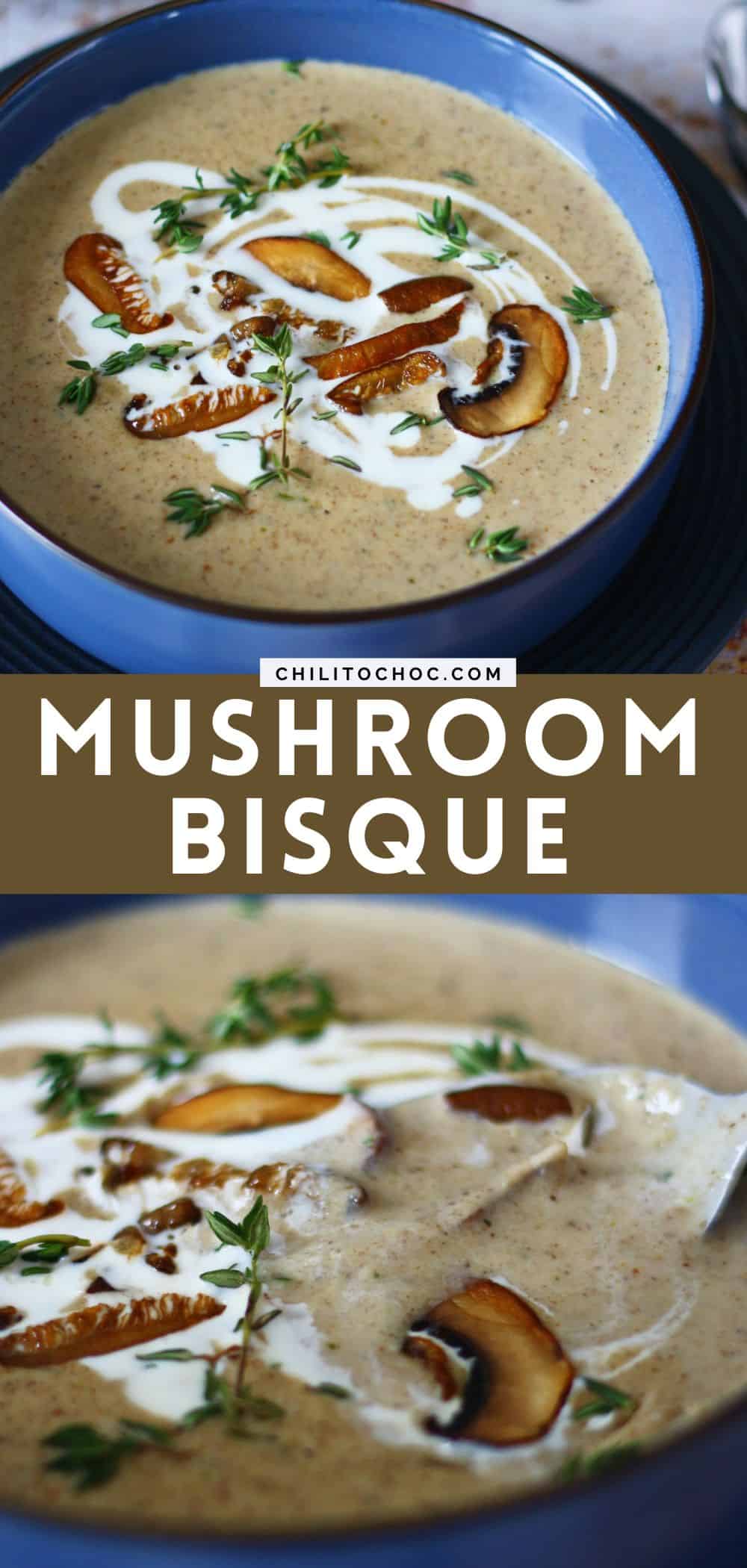 Pinterest graphic for Mushroom Bisque.