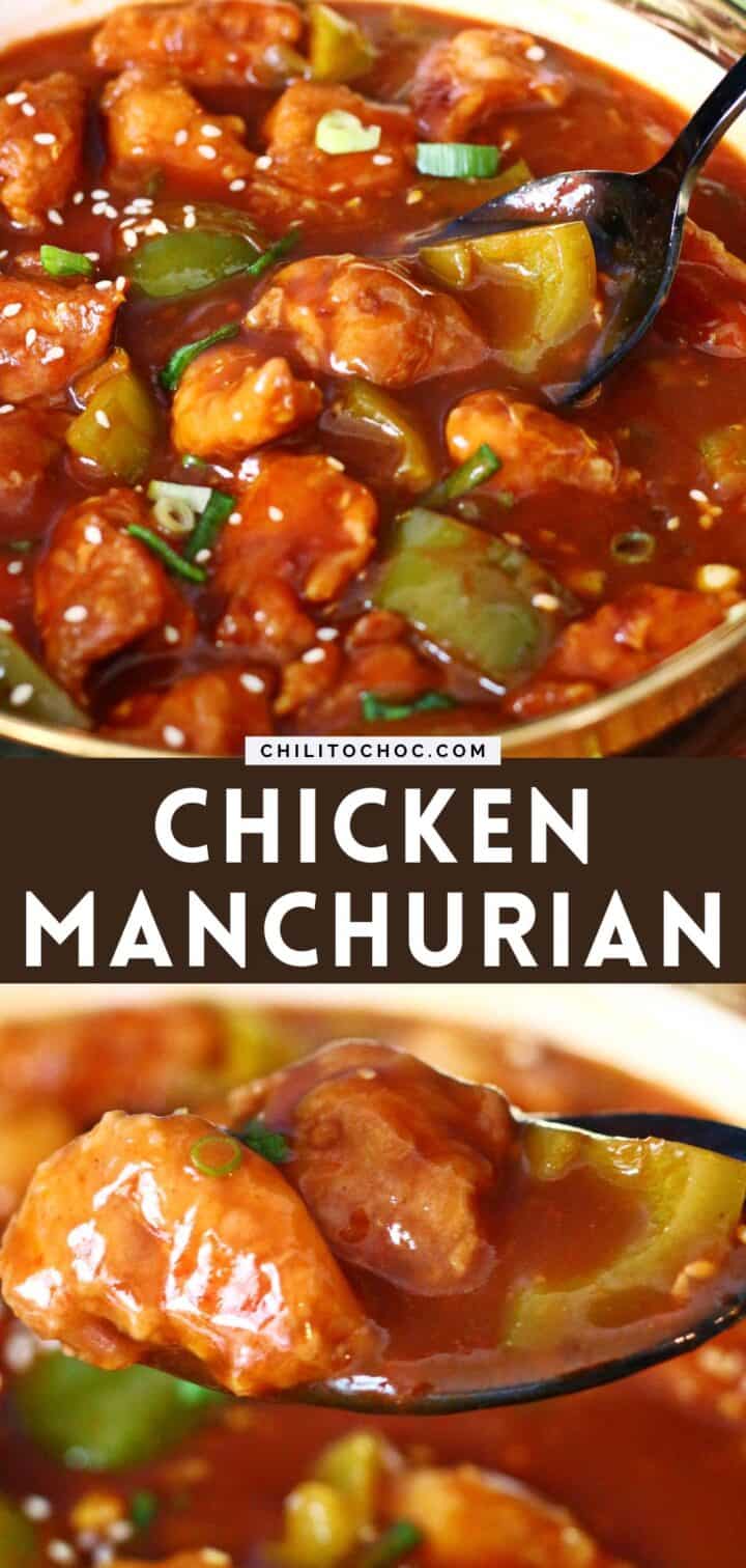 Pinterest collage for Chicken Manchurian.