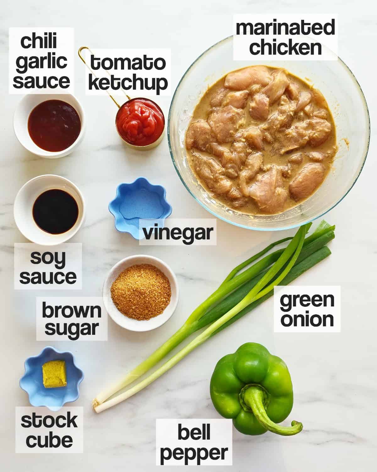 Labeled ingredients required for Chicken Manchurian.