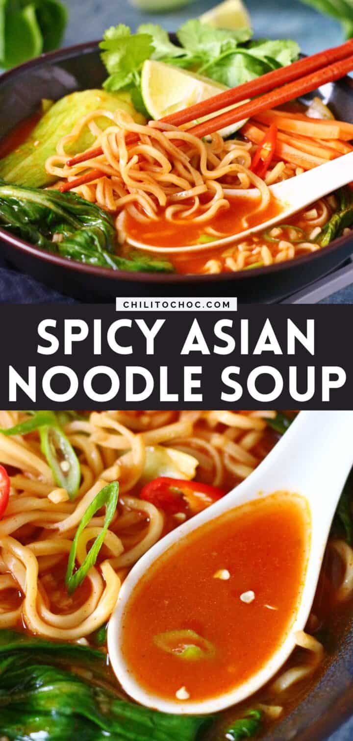 Pinterest collage for Asian noodle soup.