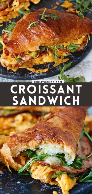 Pinterest collage for Croissant Breakfast Sandwich.