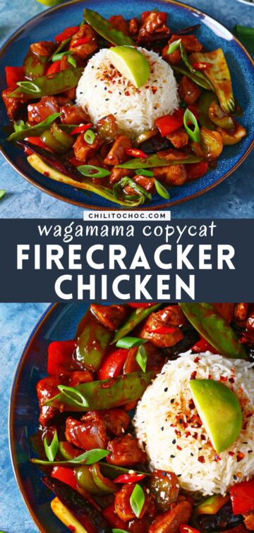 Pinterest collage for Copycat Firecracker Chicken.