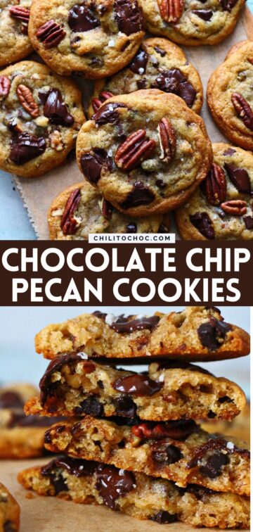 Pinterest collage for Chocolate Chip Pecan Cookies.