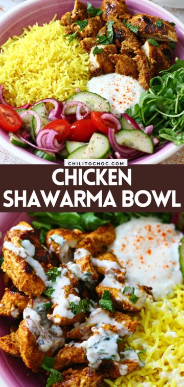 Pinterest collage for chicken shawarma bowl.