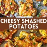 Pinterest collage for cheesy smashed potatoes.