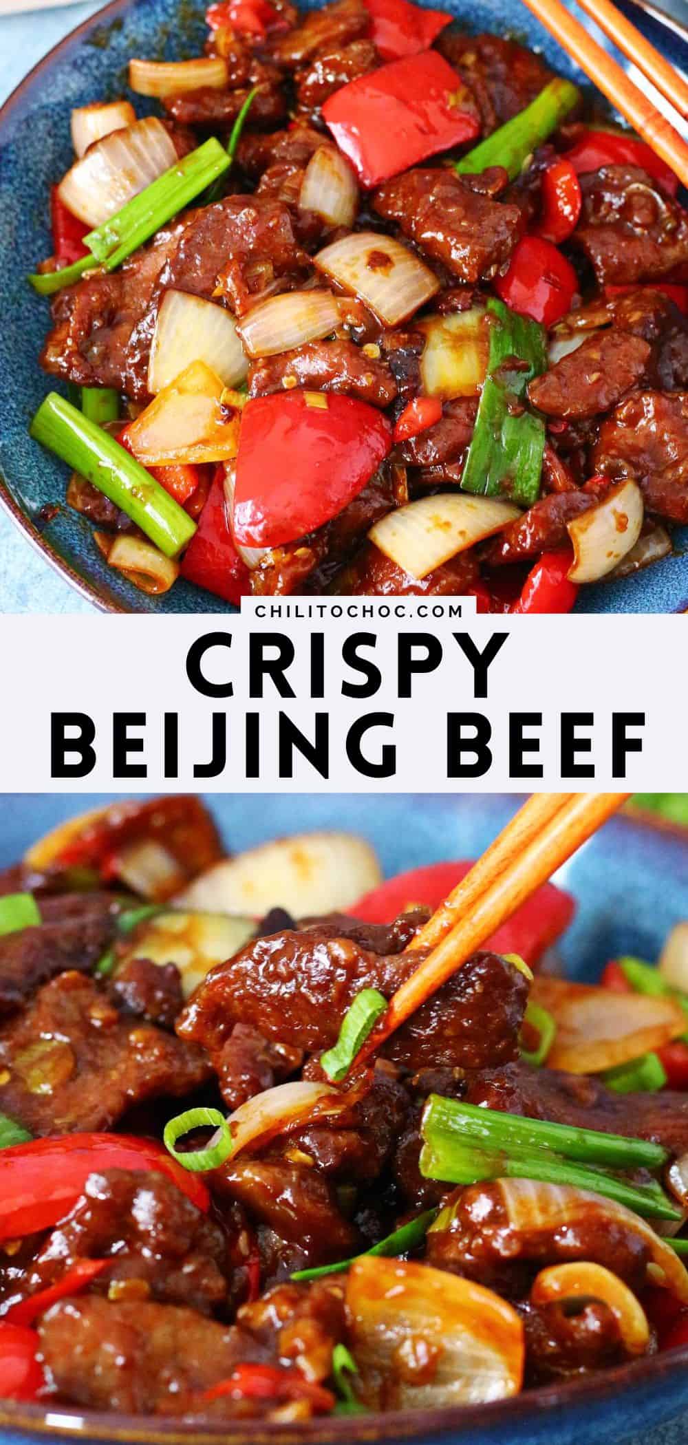 Pinterest collage for Crispy Beijing Beef.