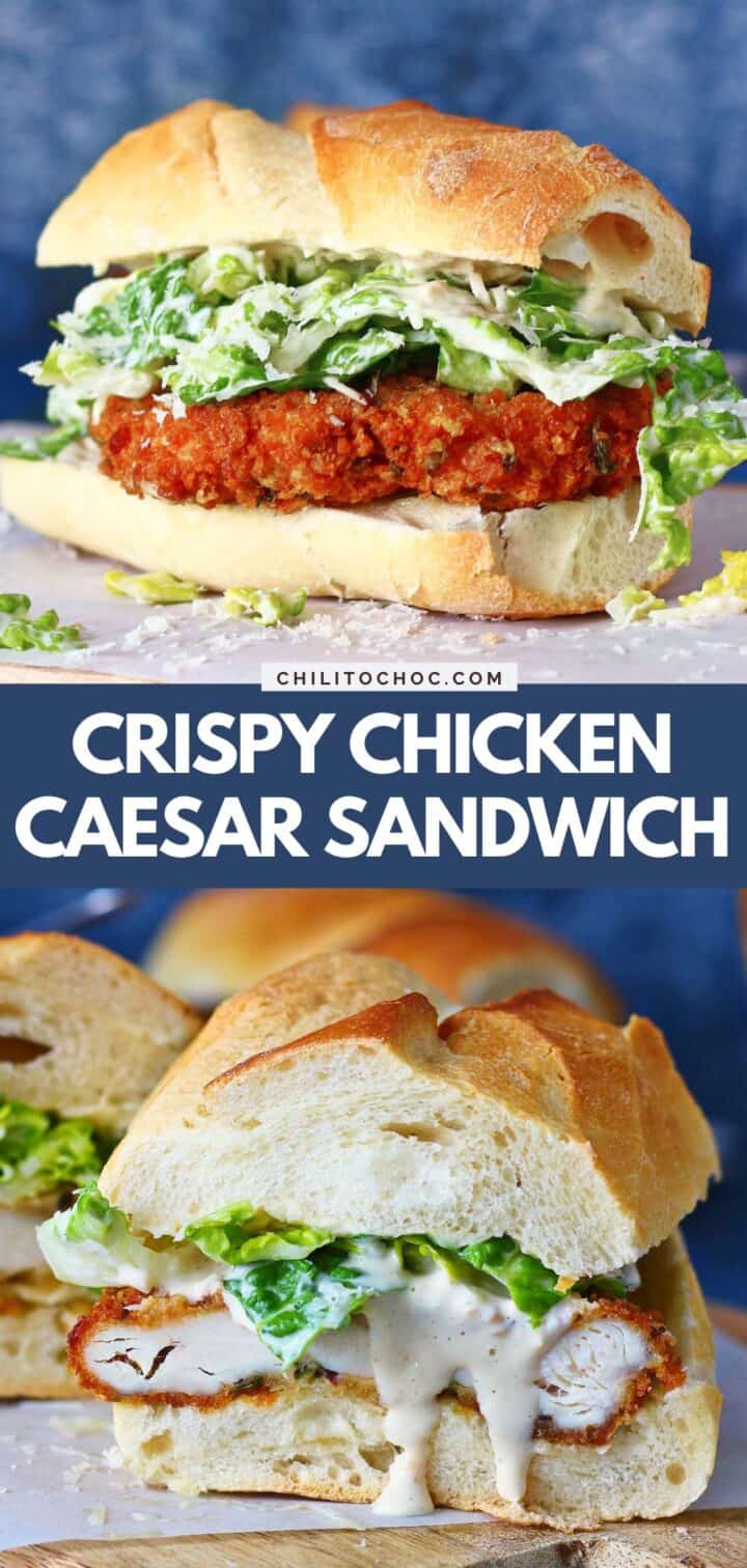 Pinterest collage for chicken caesar sandwich.