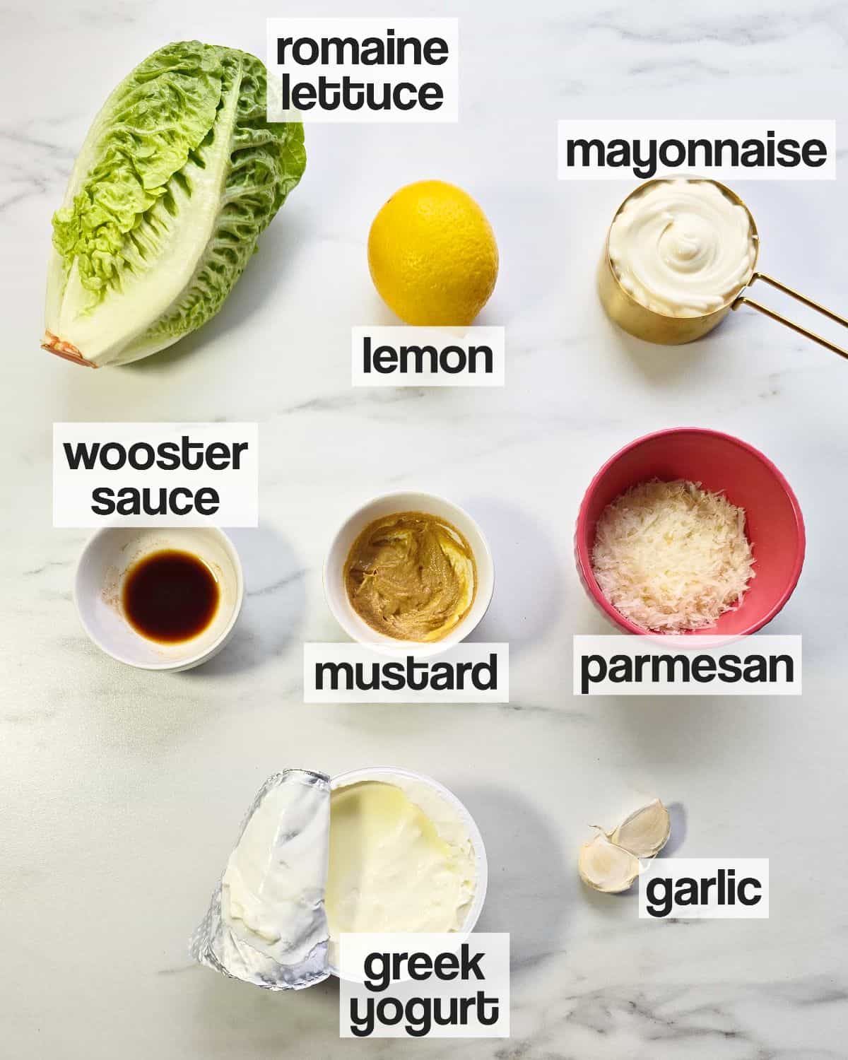 Labeled ingredients for Caesar dressing.