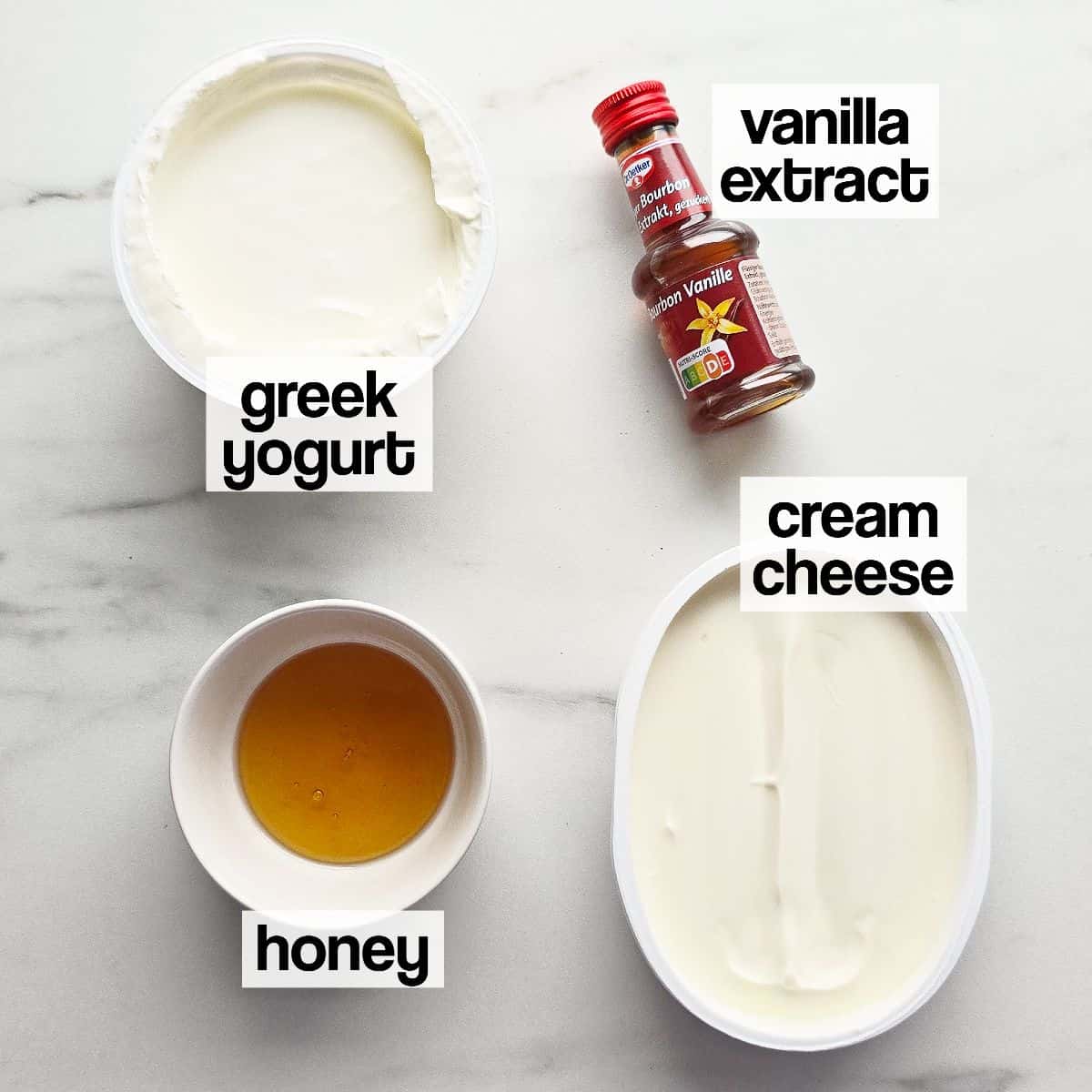 Labeled ingredients for Overnight Oats creamy yogurt layer.