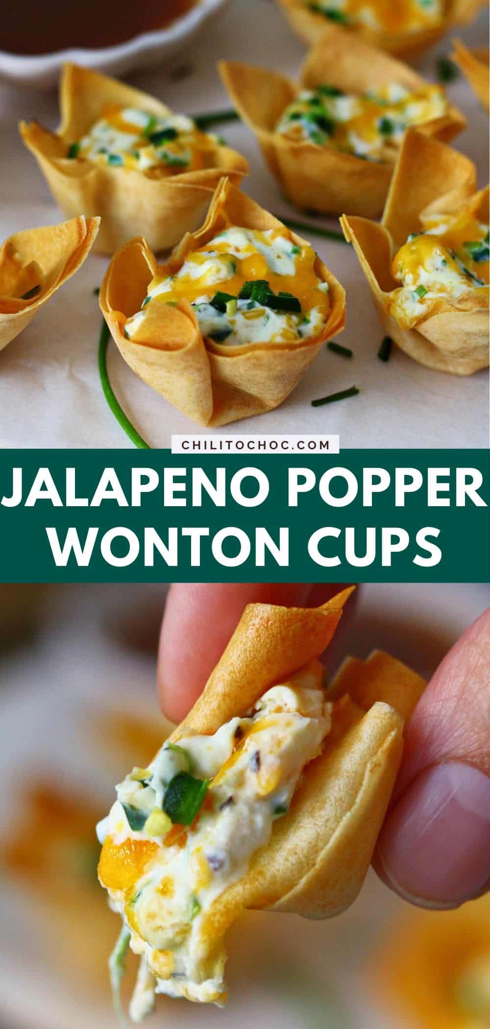 Pinterest collage for jalapeno popper wonton cups.