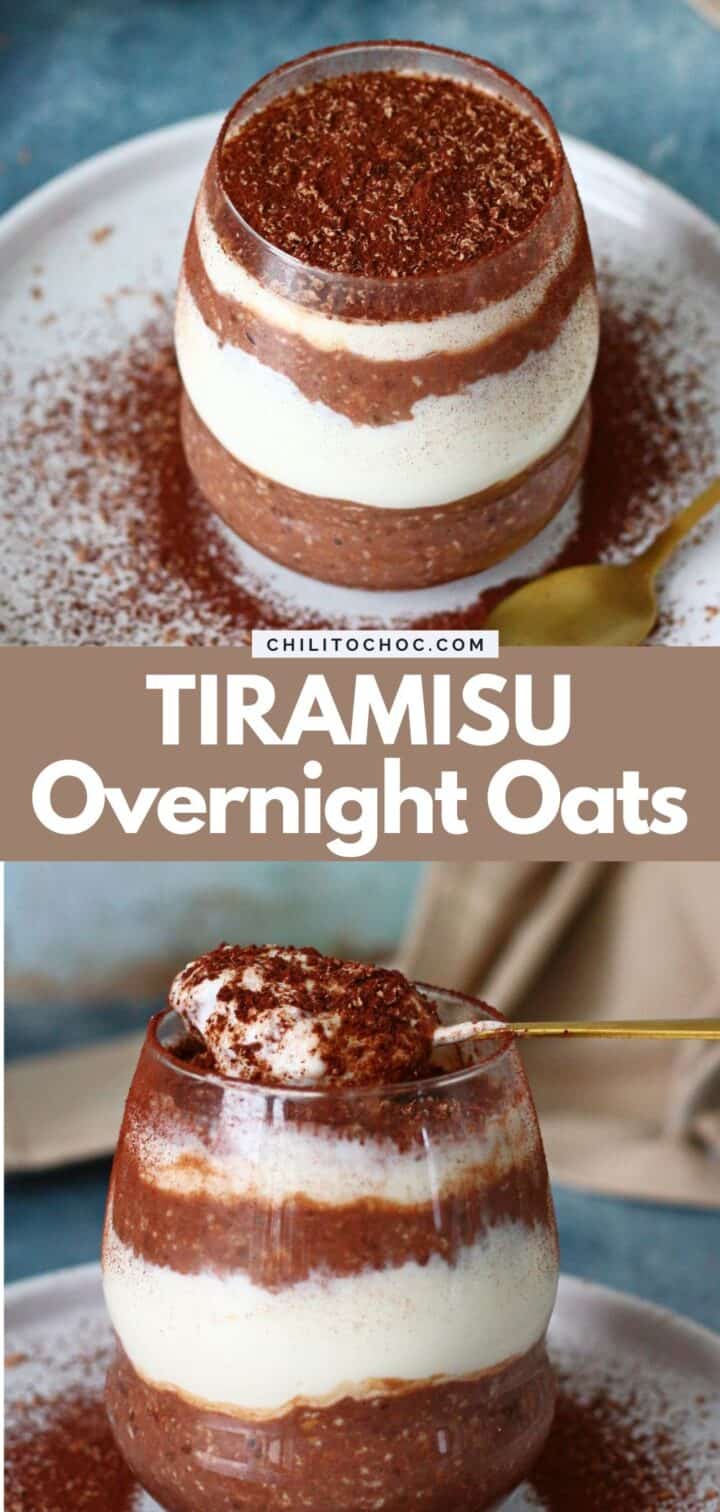 Pinterest collage for tiramisu overnight oats.