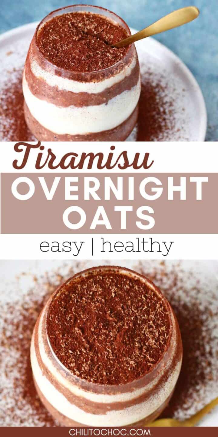 Pinterest collage for easy, healthy tiramisu overnight oats.