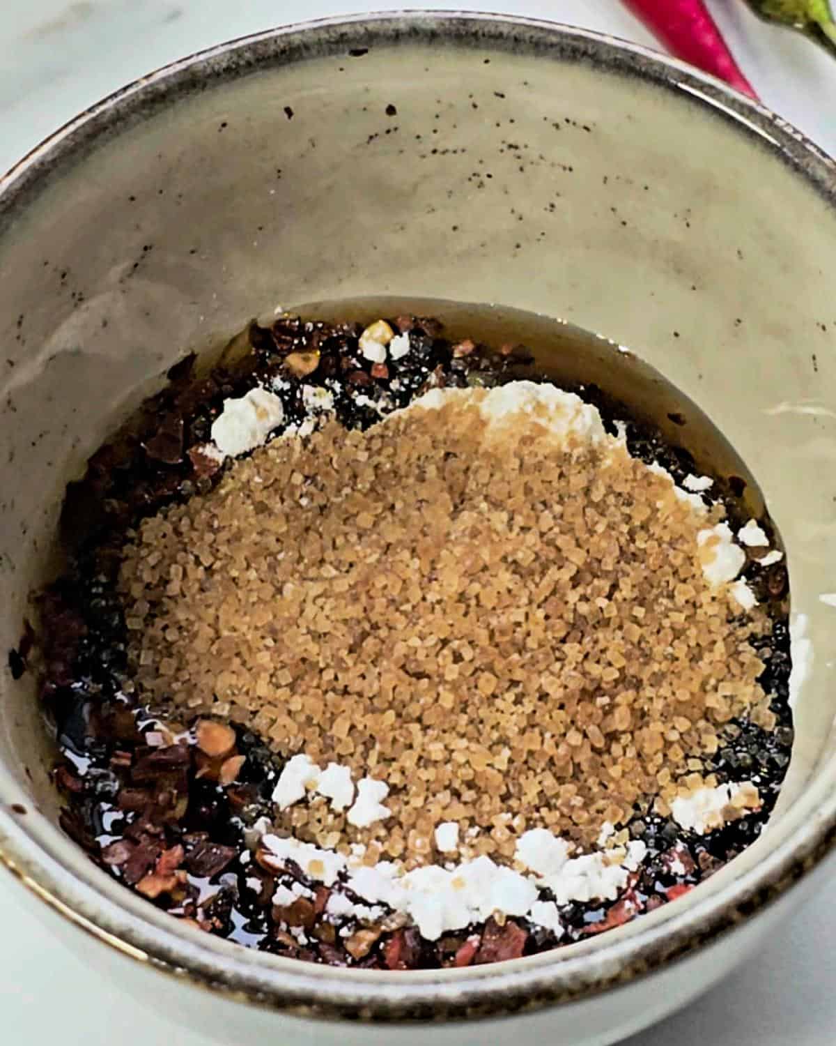 Soy sauce, crushed red pepper, cornstarch and brown sugar in a small bowl.