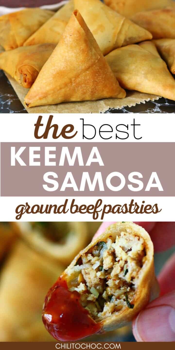 Pinterest collage for best keema samosa.