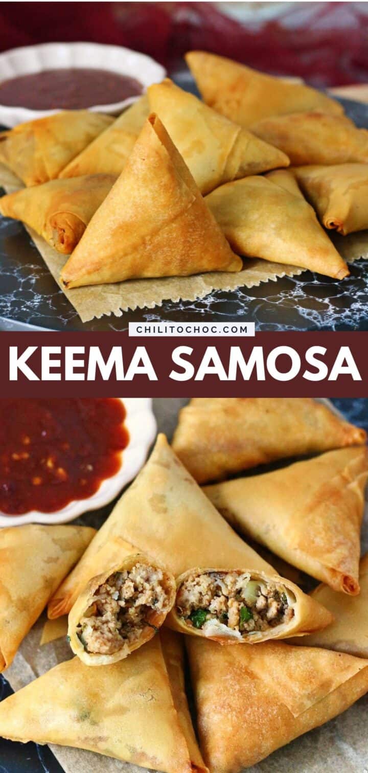 Pinterest collage for keema samosa.